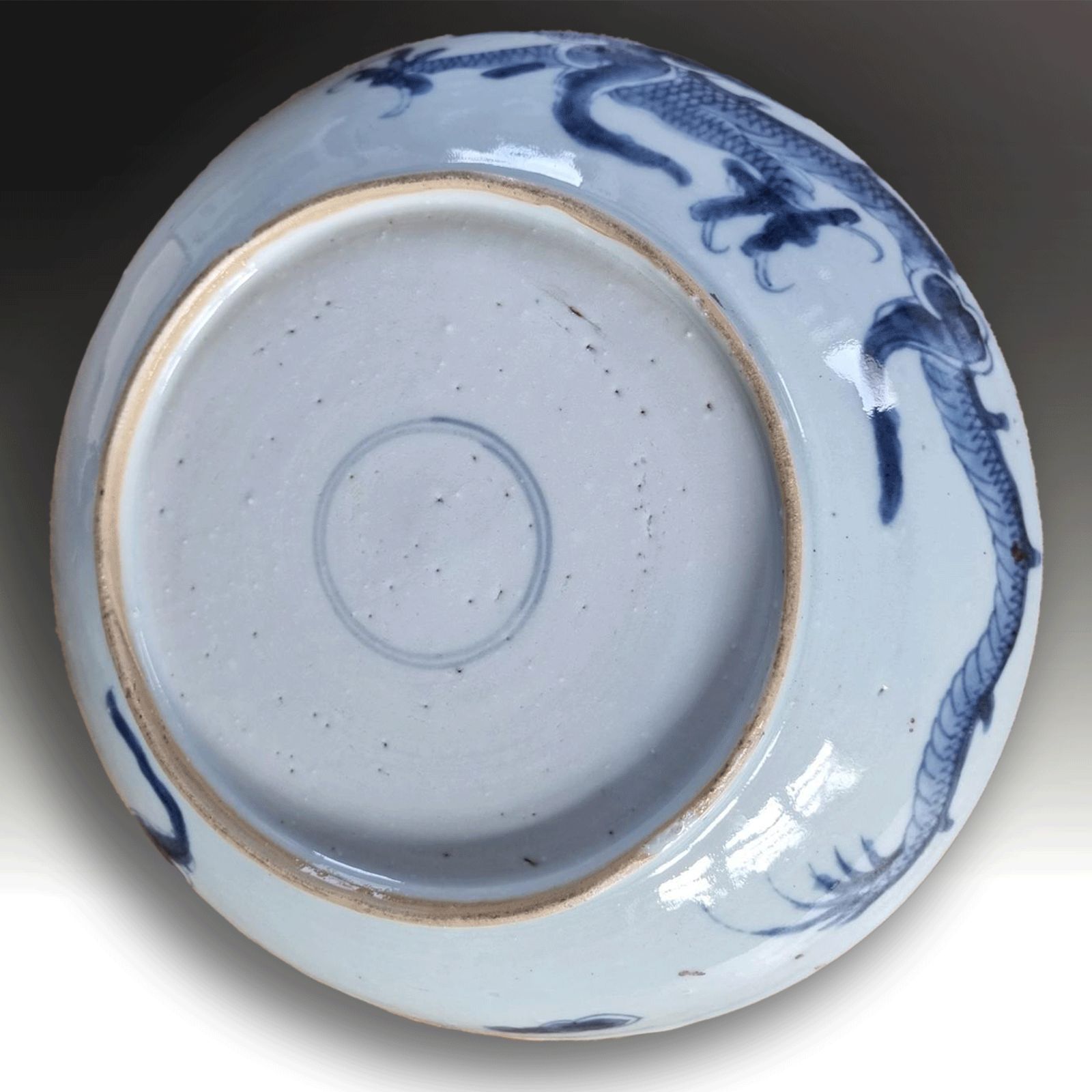Late Ming Dragon Plate  17th C  Underglaze Cobalt Blue & White  Superb 20cm W photo 1095.0