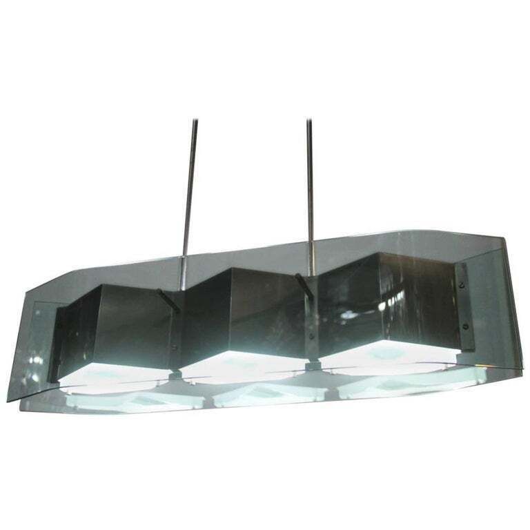 Bruno Gatta Chandelier Stilnovo Steel Crystall Mid Century Modern Italian Design