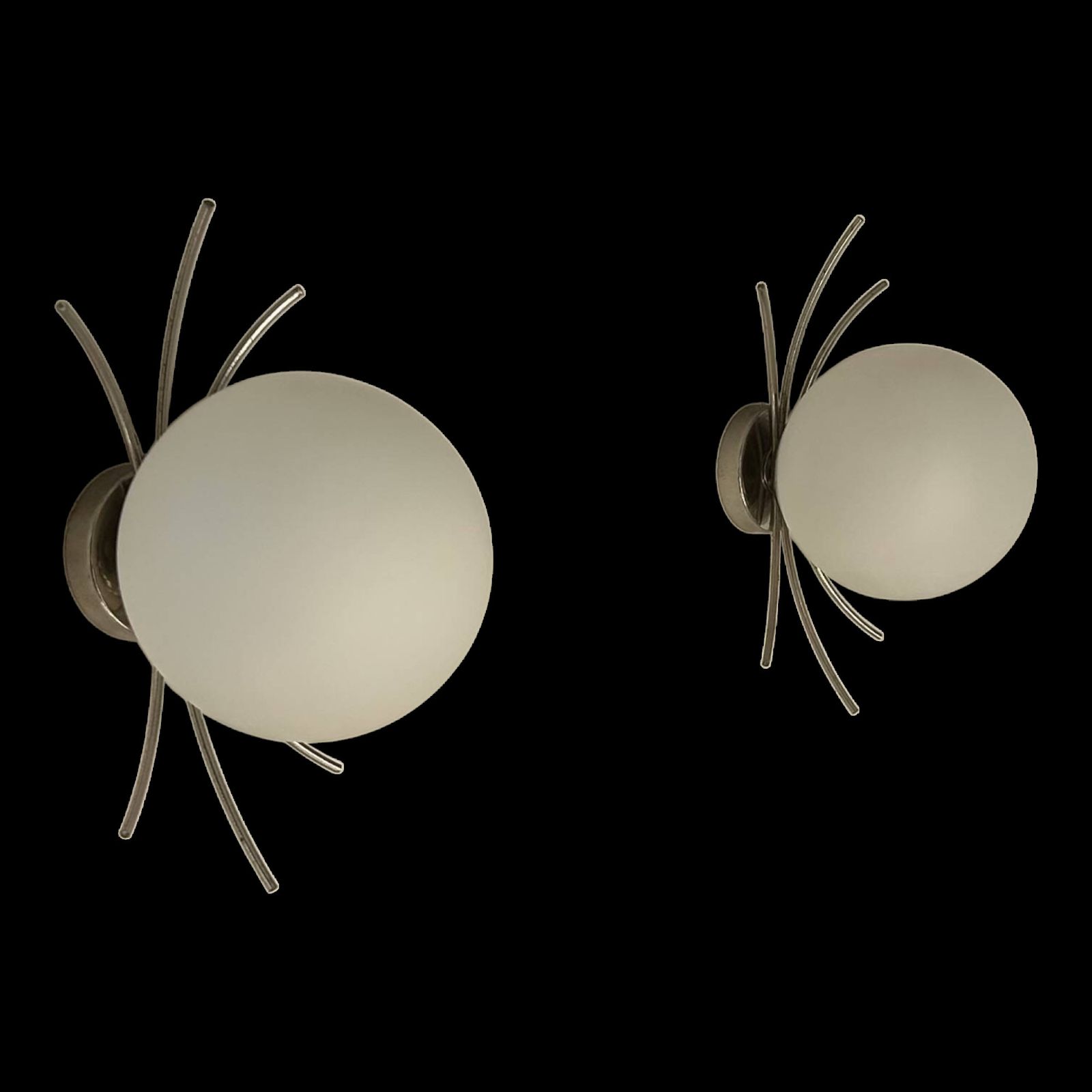 Pair Of Vintage Wall Lights, Chrome And Opaline, France, 1970
