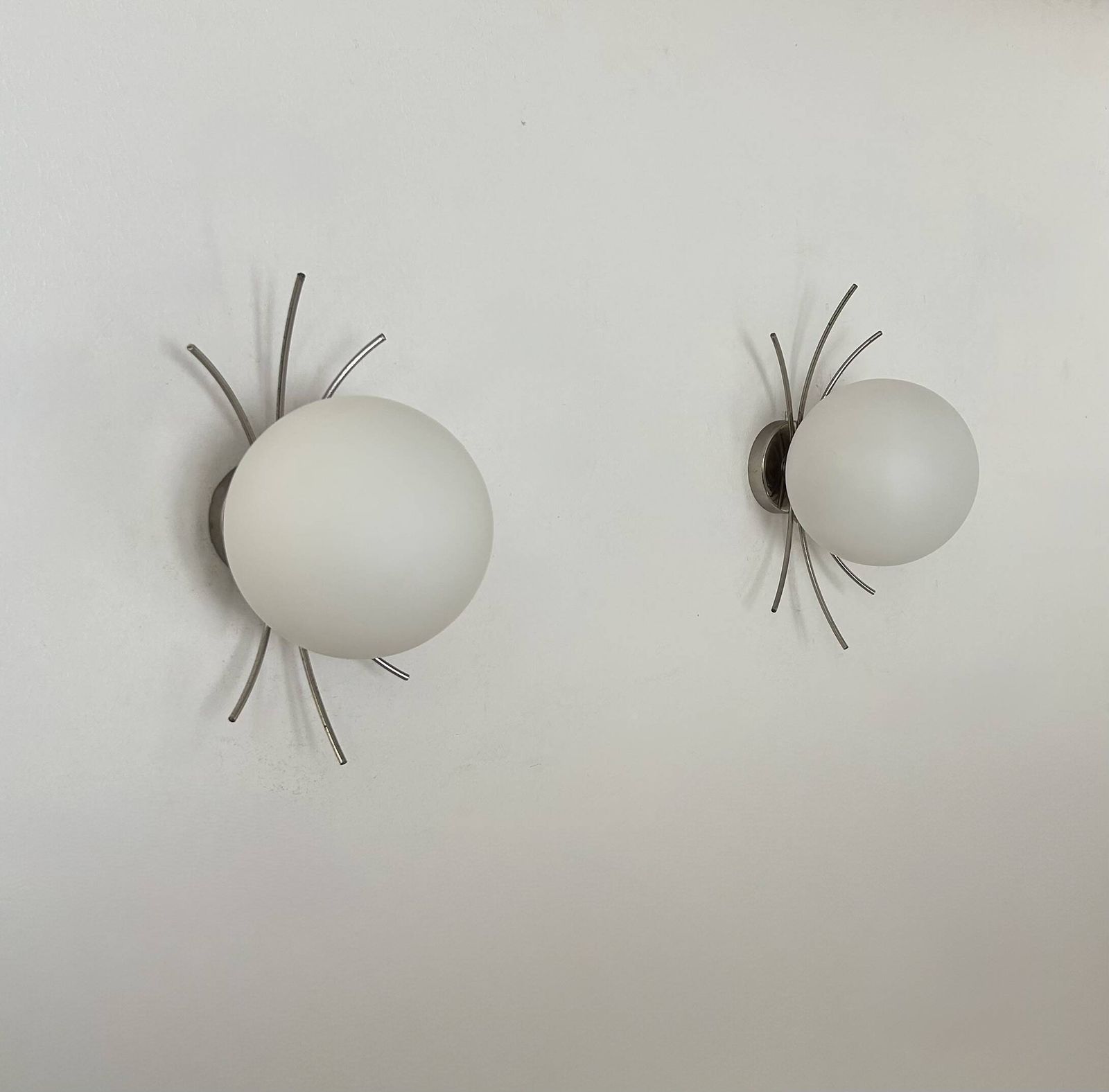 Lighting Pair Of Vintage Wall Lights, Chrome And Opaline, France, 1970 photo
