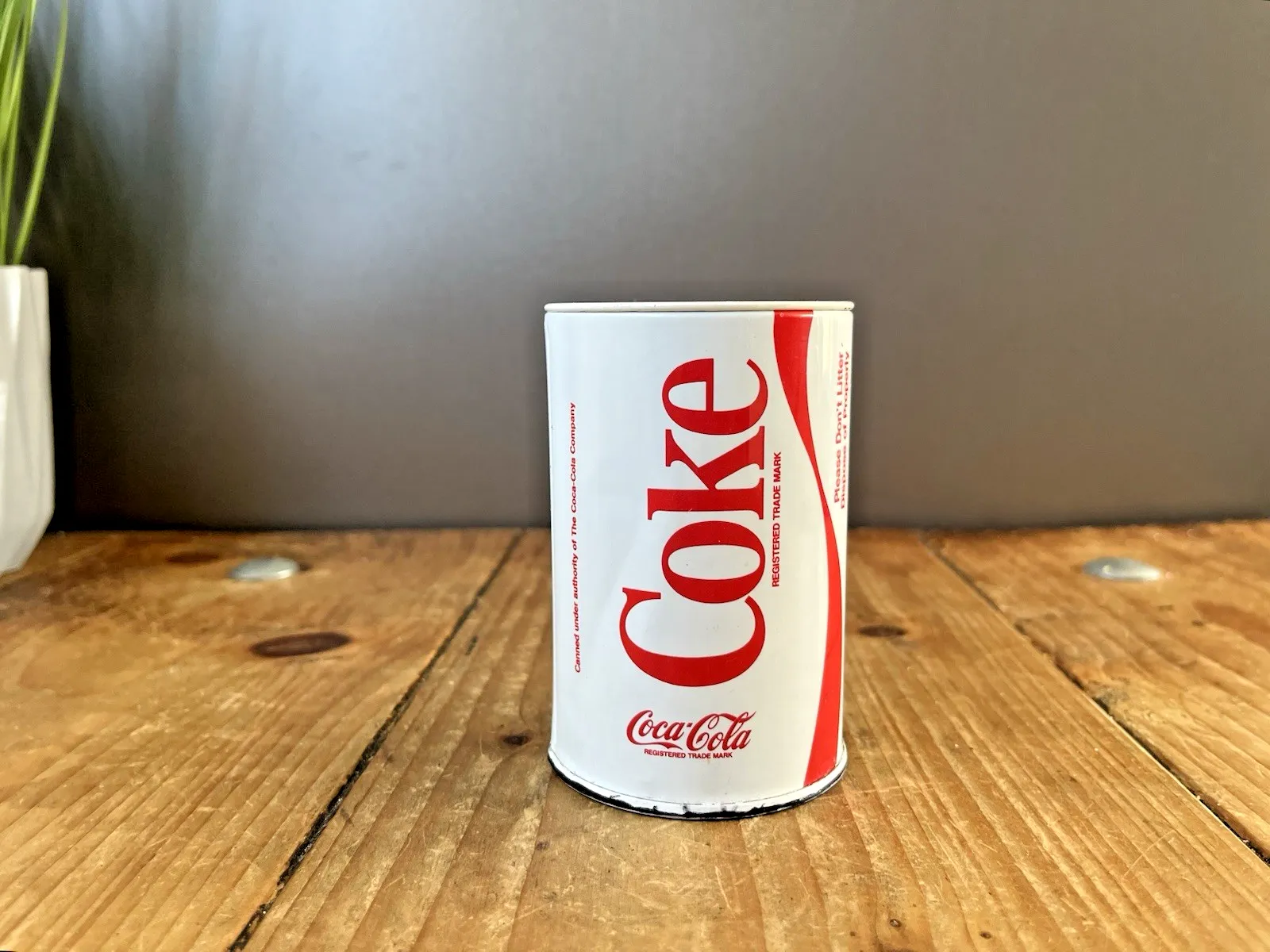 Rare Vintage 70's 80's White Coca Cola Coke Drinks Can Money Box Tin Coin Bank photo furniture