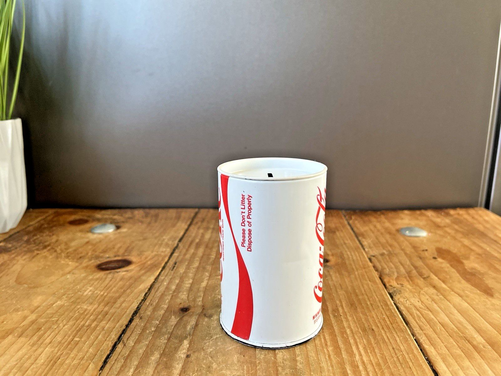 Rare Vintage 70's 80's White Coca Cola Coke Drinks Can Money Box Tin Coin Bank photo for sale