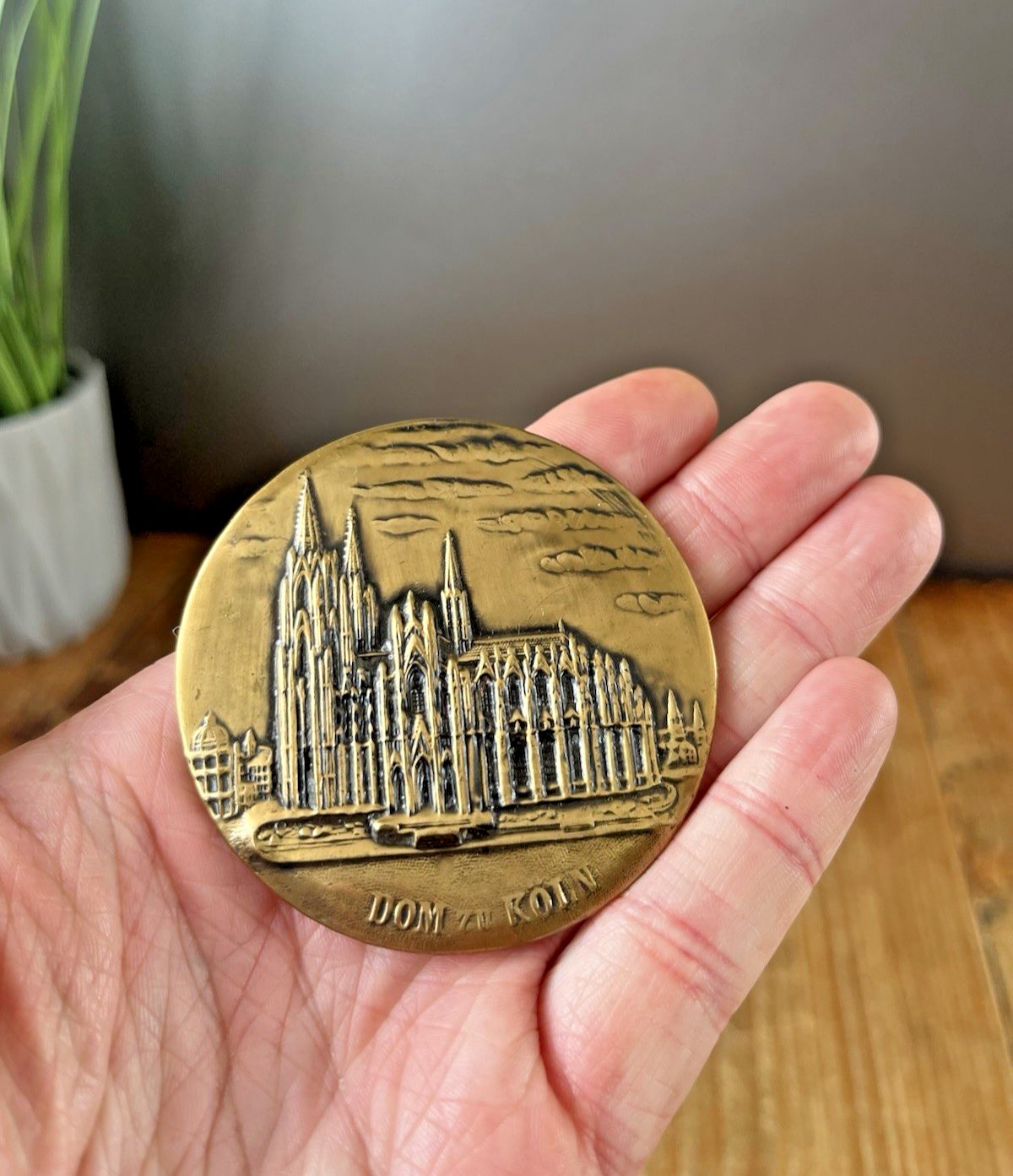 Rare Antique Brass Dom Zu Koln Cologne Cathedral Germany Souvenir Pocket Mirror photo furniture