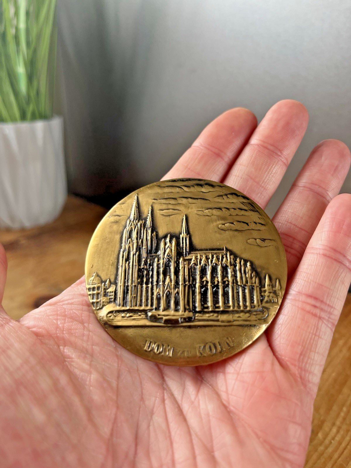 Rare Antique Brass Dom Zu Koln Cologne Cathedral Germany Souvenir Pocket Mirror photo vintage