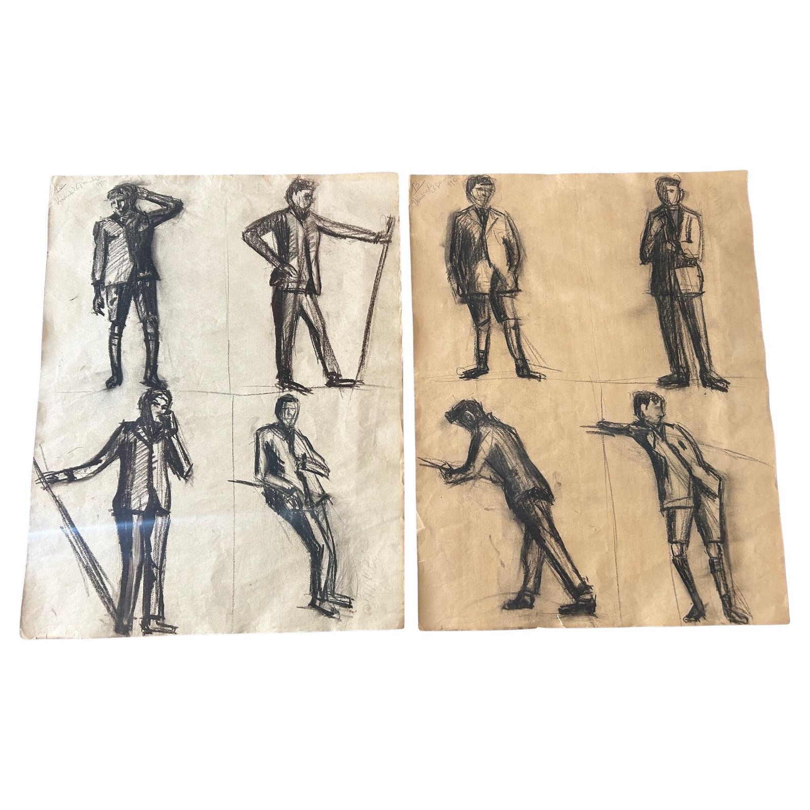 Set Of 3 Sketch Plates Of Men, 1924