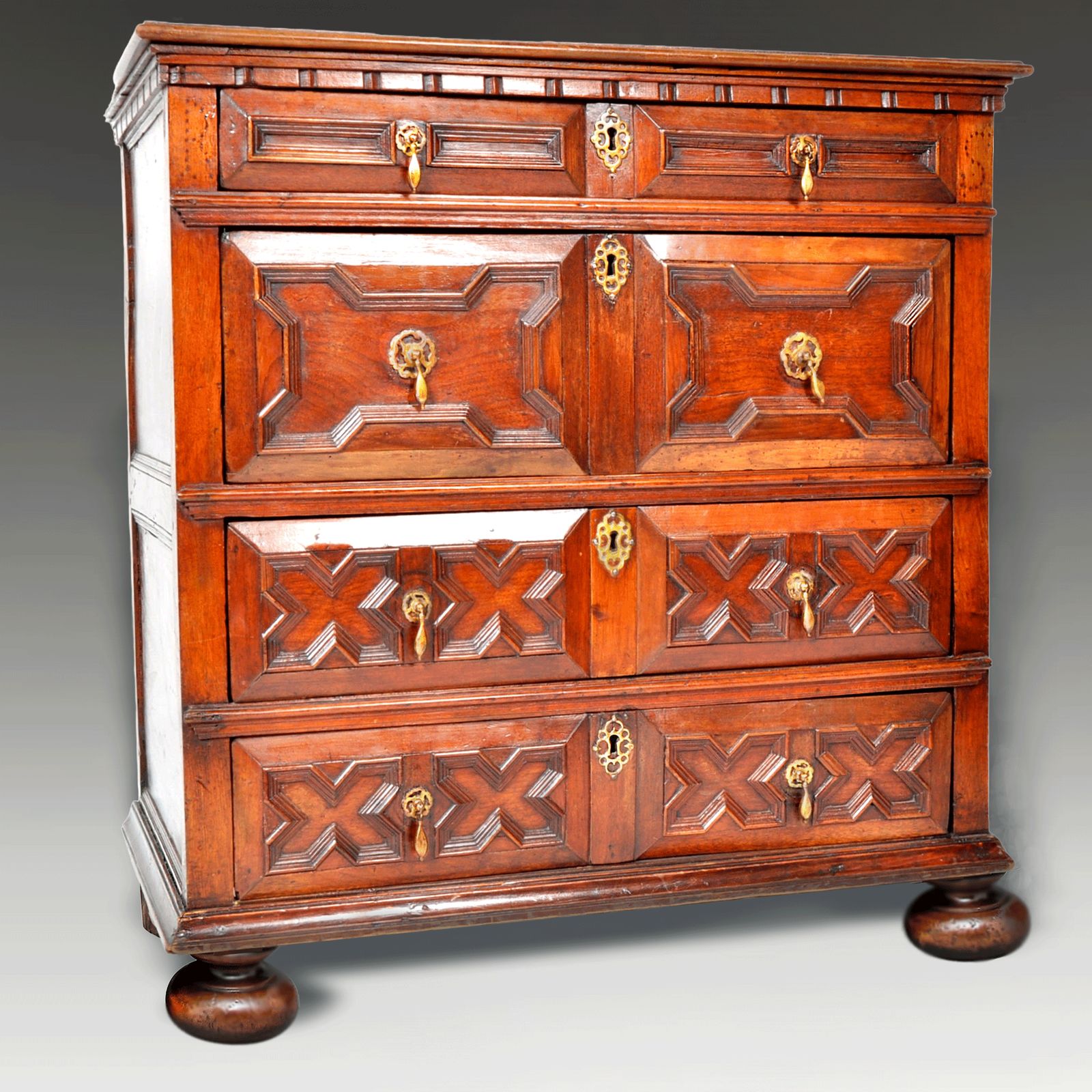 Charles II Oak Chest Of Drawers With Geometric Mouldings Circa 1675