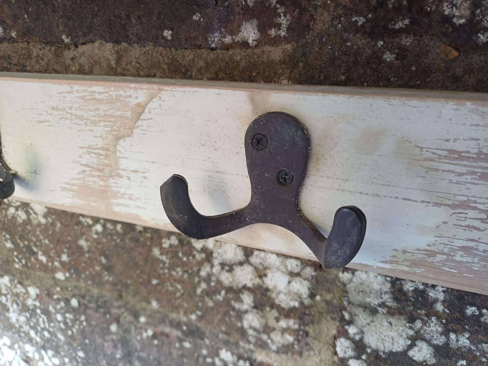 Vintage Rustic Pine Wall Shelf With Iron Coat Hooks, English Country Style, C.1980s–1990s photo vintage