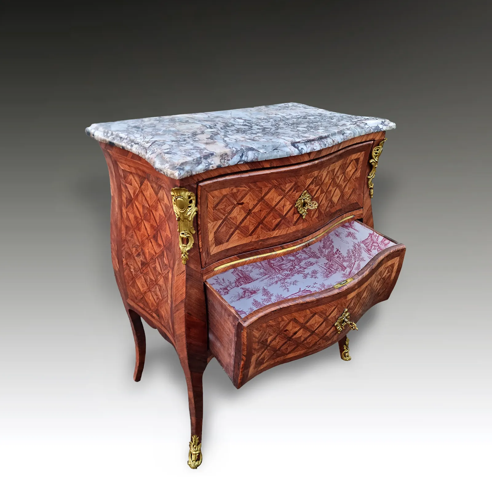 Louis XV Parquetry French Kingwood Commode, Gilt Bronze Mounts photo furniture