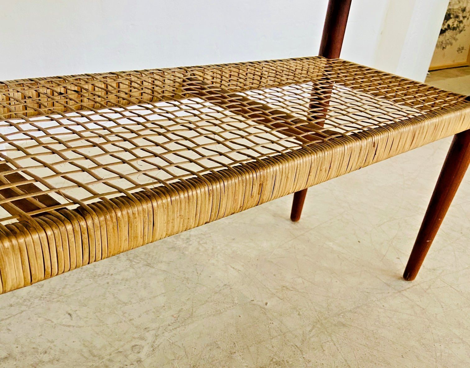 photo furniture Vintage Danish Mid Century Teak And Rattan  Coffee Table 1960,S