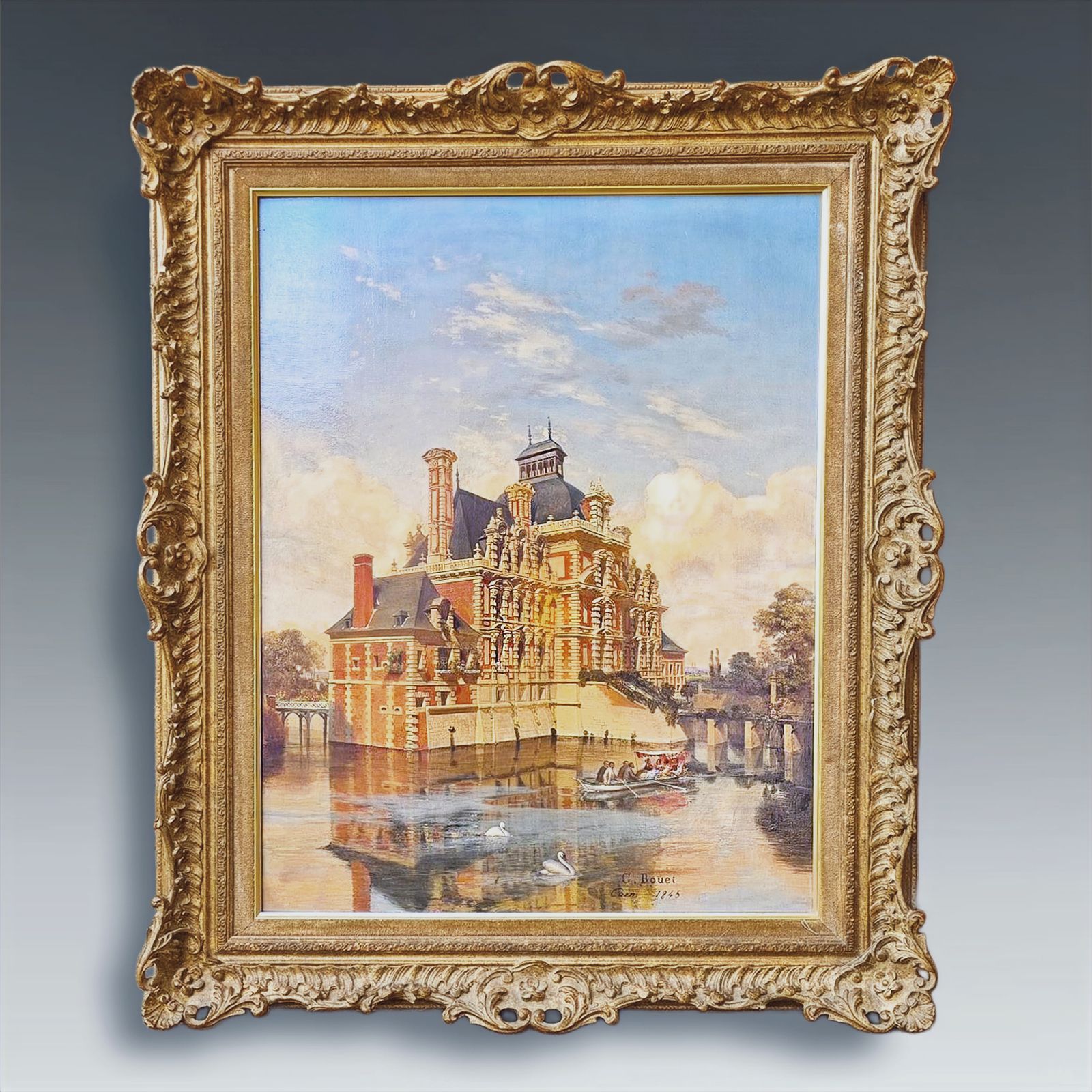 Chateau Beaumesnil, Normandy. Oil On Panel Painted 1845 By Georges Bouet