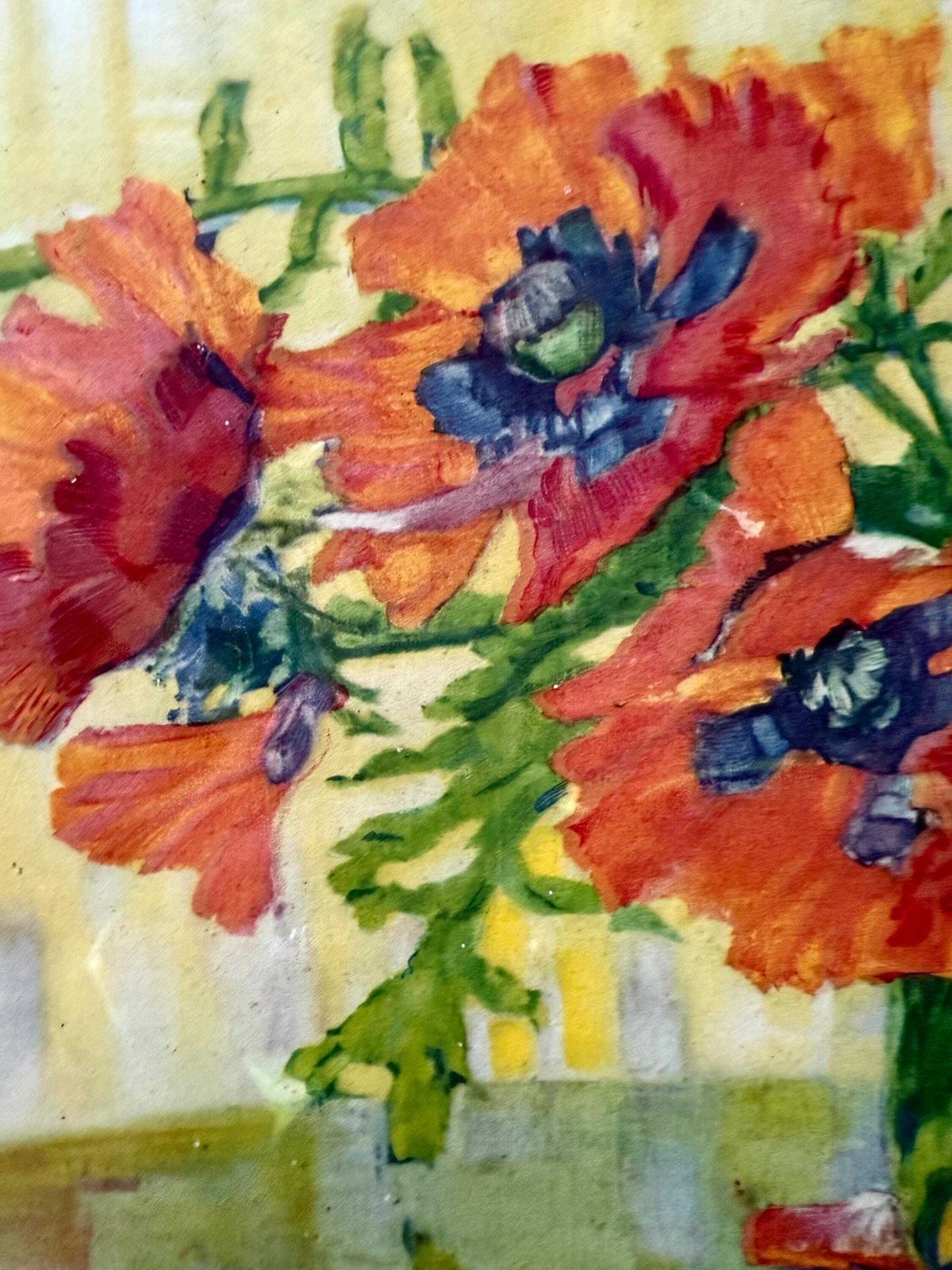 Vintage Framed Floral Watercolour Painting: Poppies, Signed Artwork. photo Art
