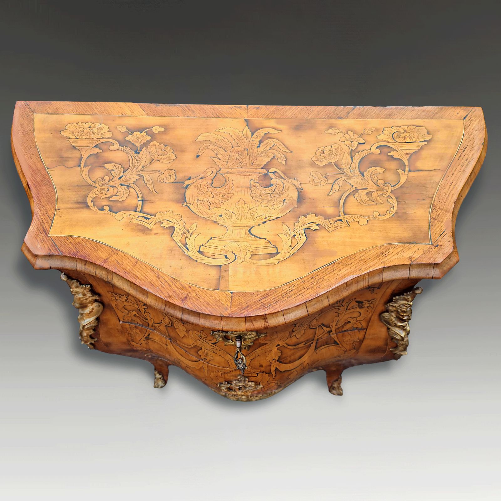 Antique Italian Venetian Walnut And Marquetry Commode Circa 1820 photo for sale