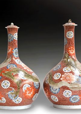 Pair Of Large Late Edo Period Lidded Vases By Hichozan Shinpo