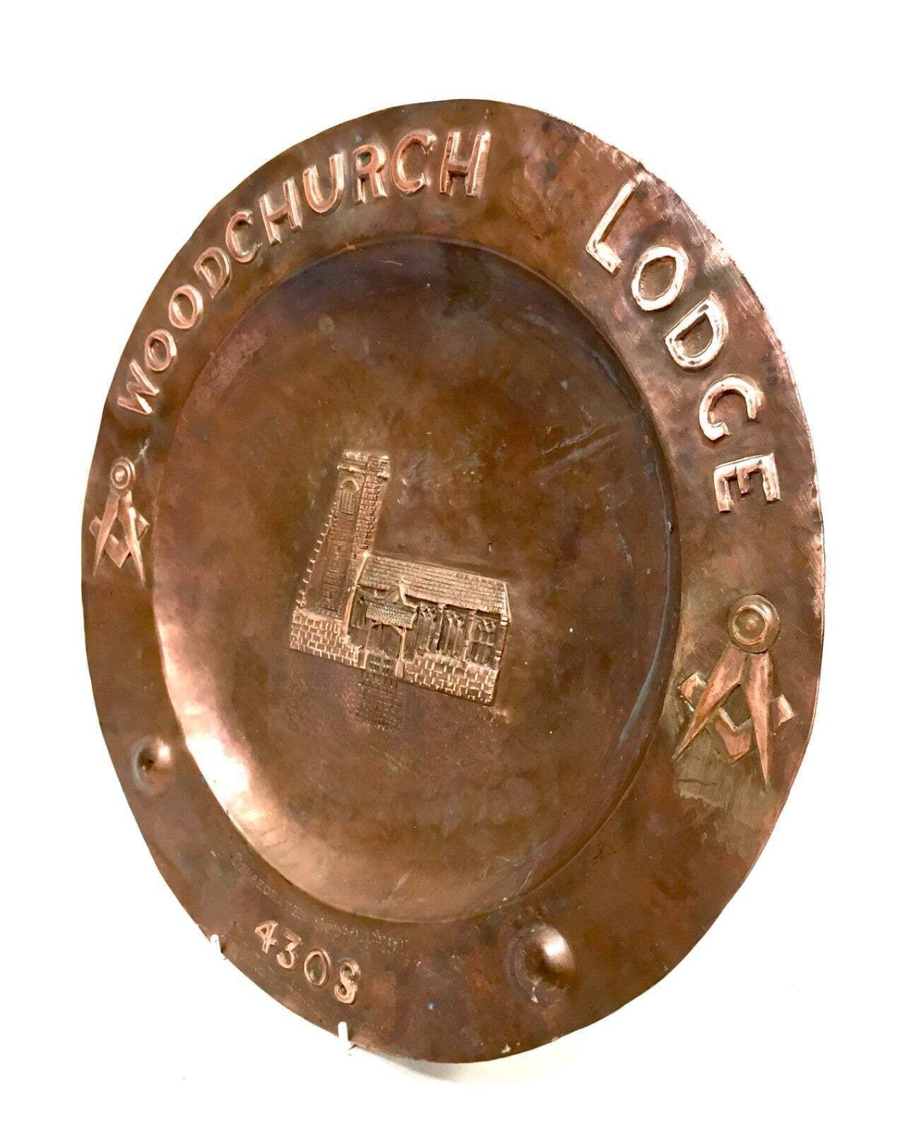 Antique Masonic Commemorative Copper Charger Woodchurch Lodge 4308 Freemasonry photo 95.0
