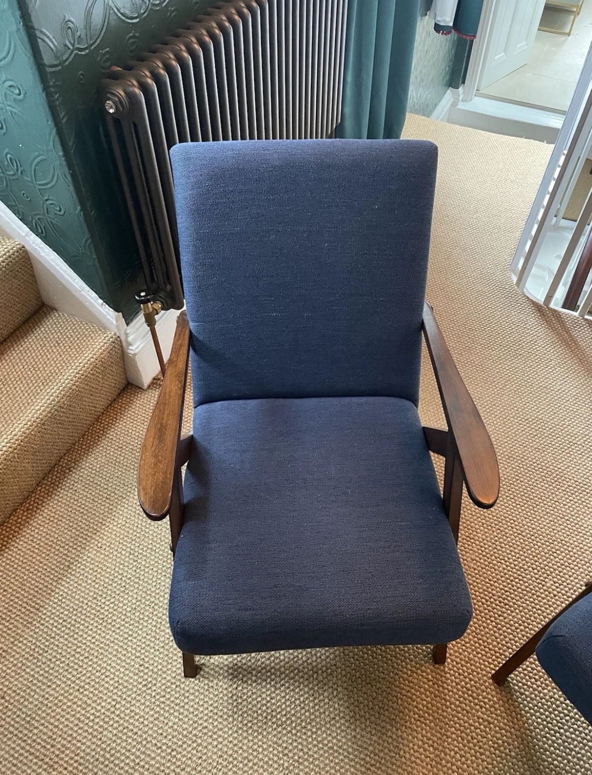 Pair Of Mid Century Model B 310 Var Easy Chairs In Blue Fabric, 1960s
