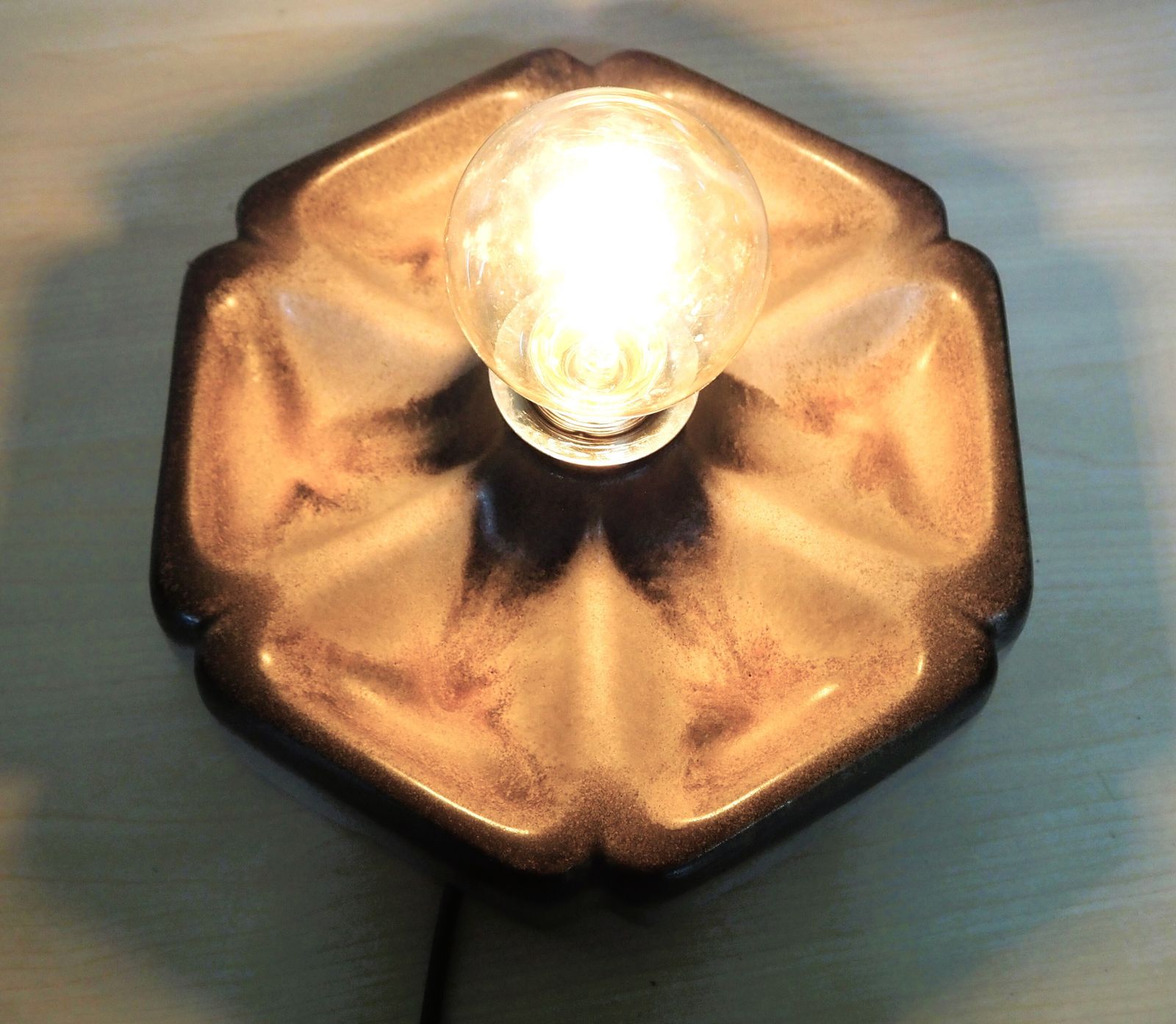Lighting A Pair Of 1970s West German Ceramic Ceiling Sconces By Hustadt Leuchten Mottled Brown photo
