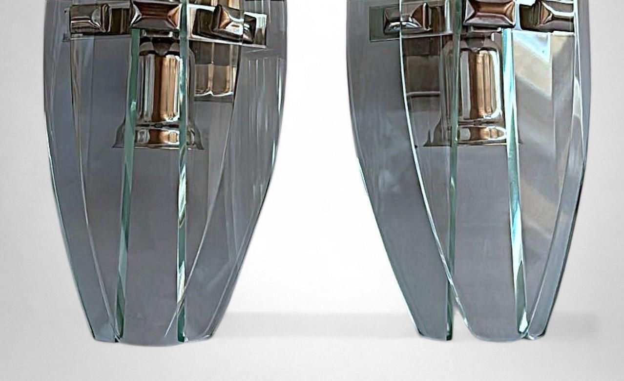 Italian Pair Of Wall Sconces Space Age Style Metal And Tempered Crystal photo vinterior