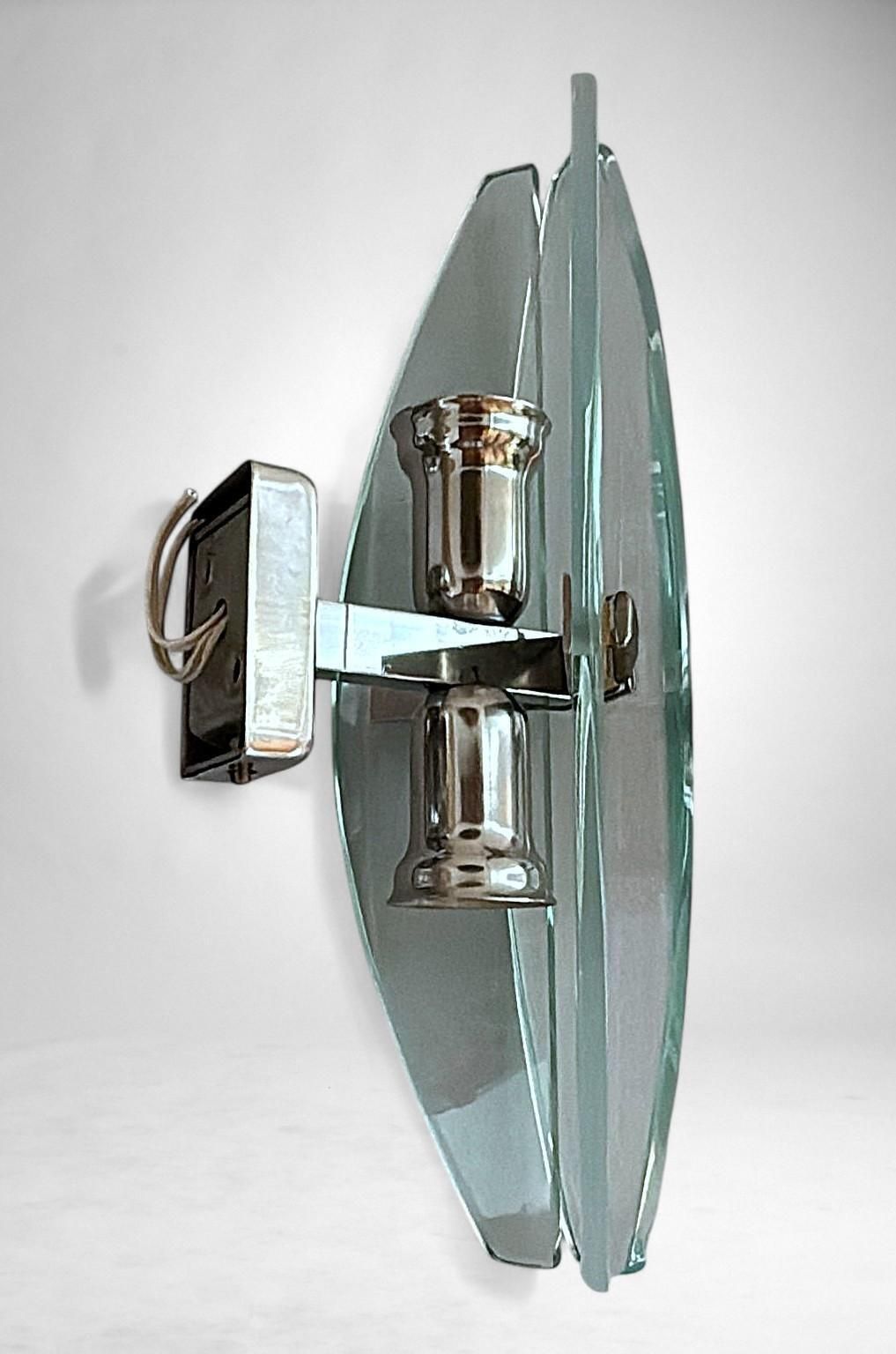 Lighting Italian Pair Of Wall Sconces Space Age Style Metal And Tempered Crystal photo