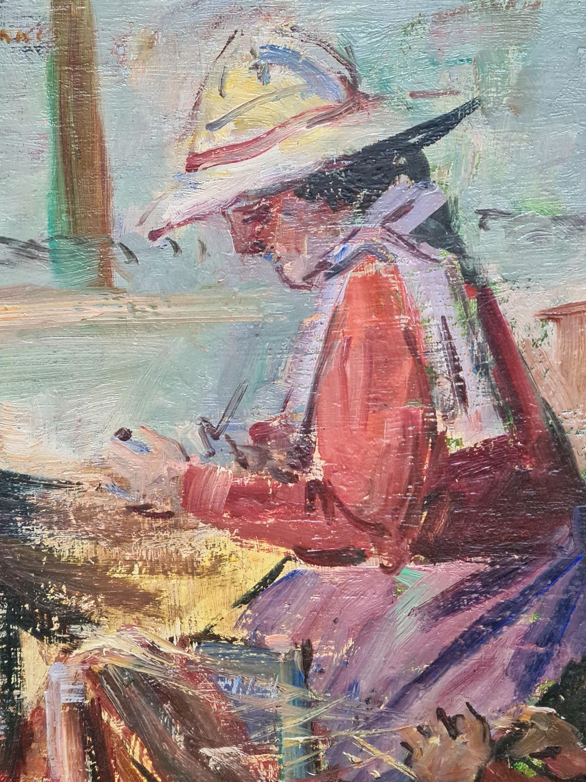 Nguyen Van Binh Cirlot Mending The Fish Nets, Post Impressionist Marine Scene, Les Remailleures photo for sale