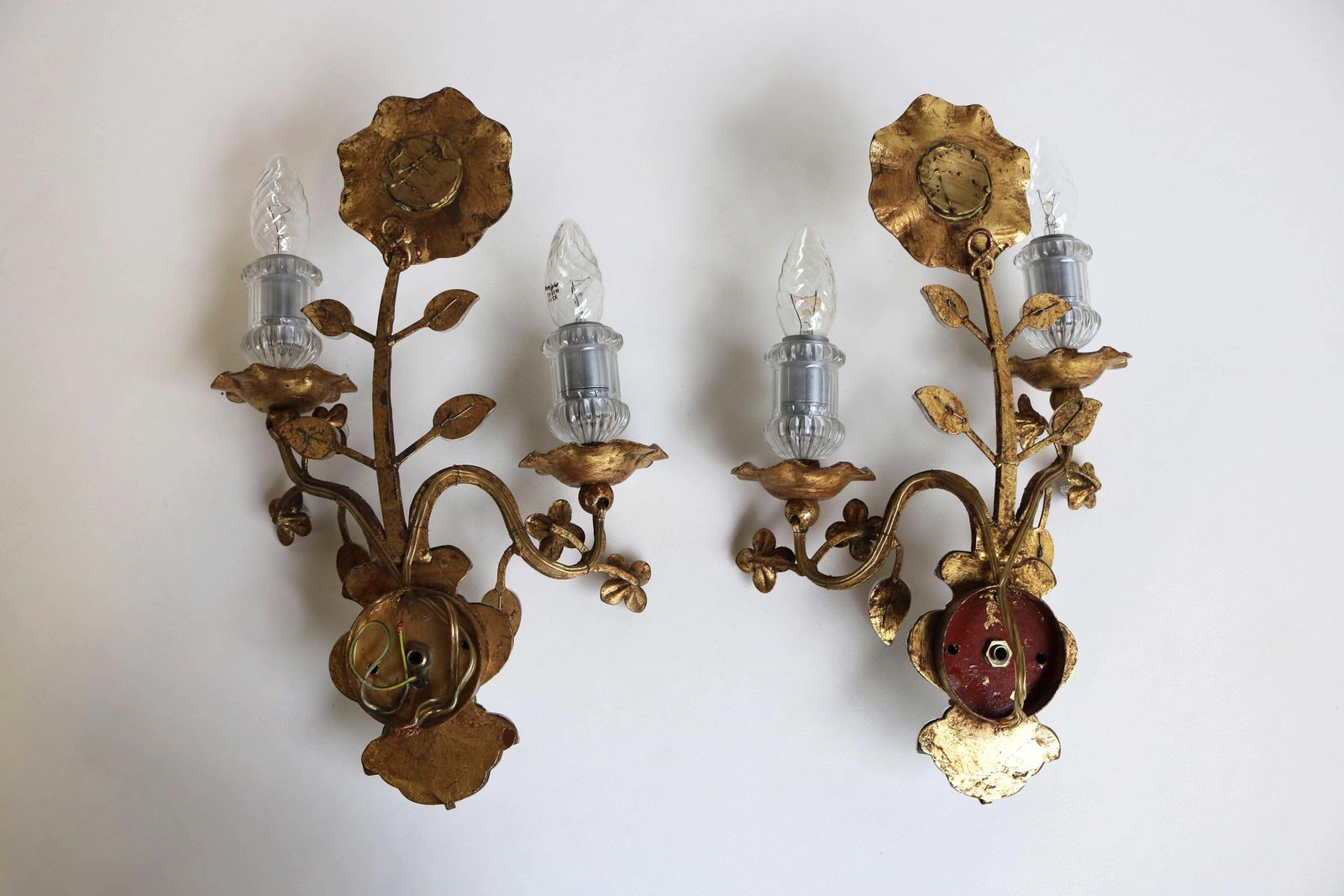 3214.0 Rare Maison Baguès Set Of Two Gilt ‘Rose’ Scones French Crystal Wall Lamps 1960s photo