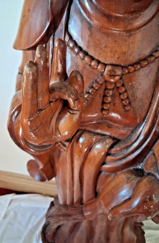 Antique Large Wood Carved Guan Yin Buddha Statue 102cm Height photo vinterior