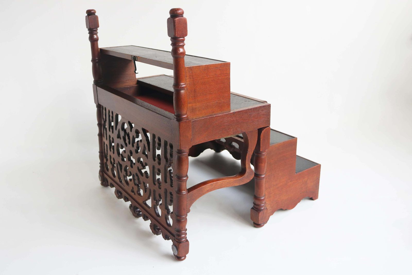 photo buy Petite Antique French Gothic Revival Wood Hall Bench Child Settle Library Steps