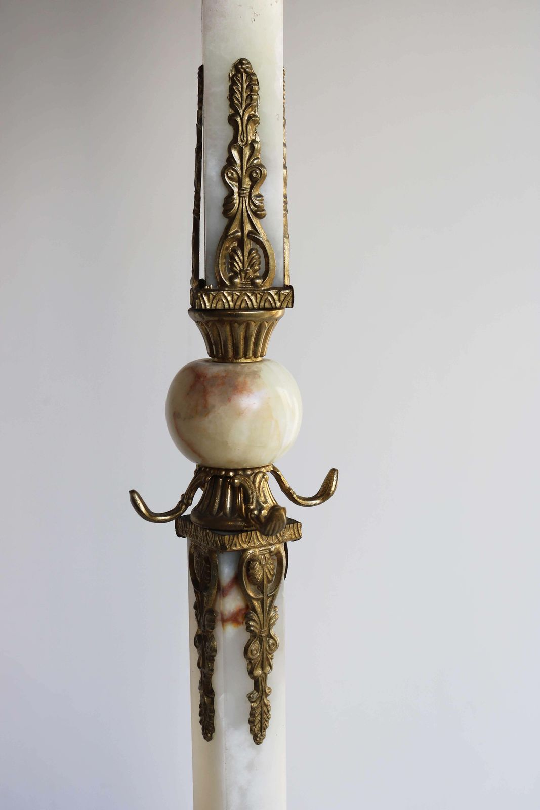 Italian Ornate Antique Brass & Onyx Square Marble Coat Hat Rack Hall Tree Stand photo vintage