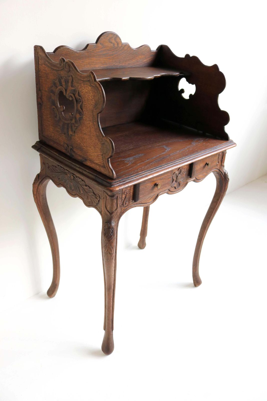 Antique Country French Carved Oak Bedside Table Nightstand Louis XV Style 1900 photo Furniture