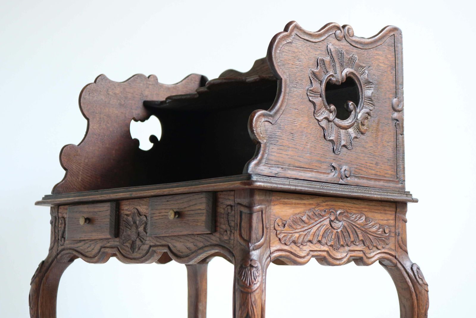 photo for sale Antique Country French Carved Oak Bedside Table Nightstand Louis XV Style 1900