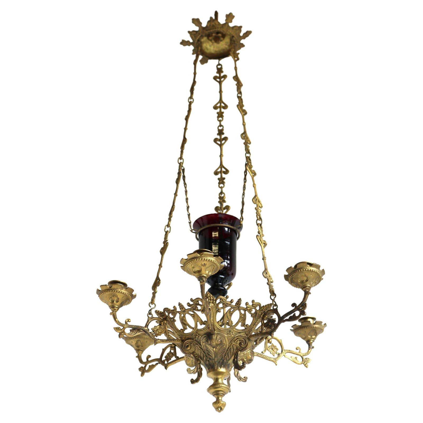 God Lamp / Church Chandelier Brass Early 20th Century Sanctuary Lamp Art Nouveau