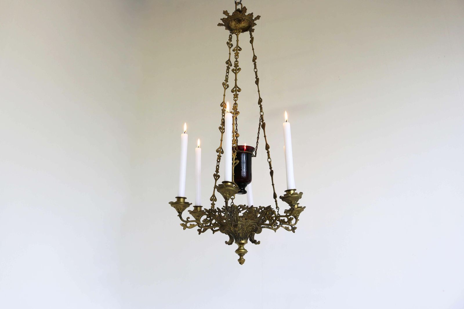 photo furniture Godslamp / Kerkkandelaar Messing Begin 20e Eeuw Sanctuariumlamp Art Nouveau