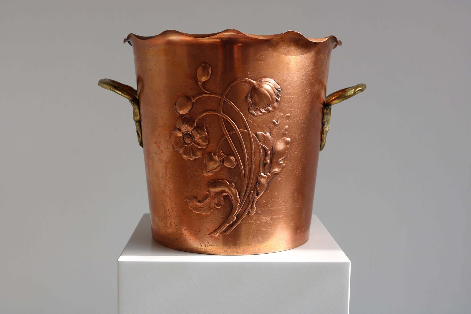 Antique Wmf Art Nouveau Wine Cooler Champagne Holder Ice Bucket Copper Brass 20s photo furniture