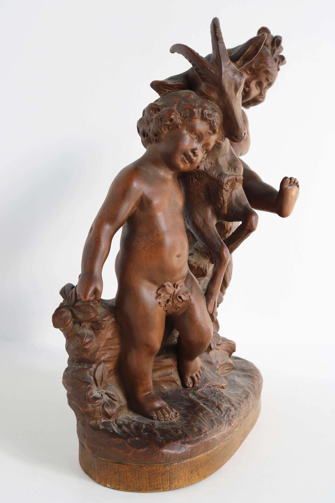photo furniture Terracotta Sculpture Boy & Girl Playing With Goat After Pietro Balestra, 1900s