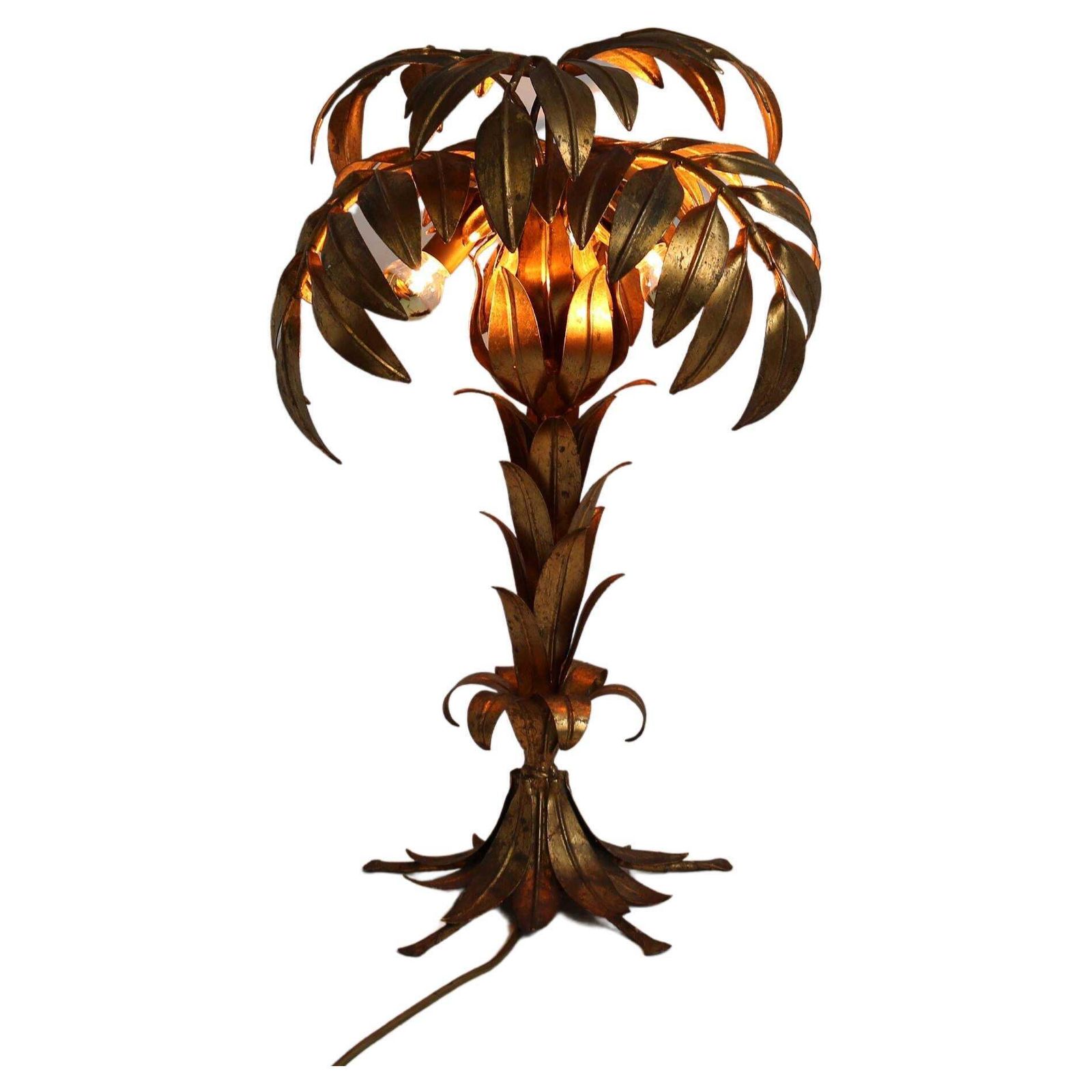 Stunning Gilt Palm Tree Table Lamp By Hans Kögl, 1970s Design Hollywood Regency