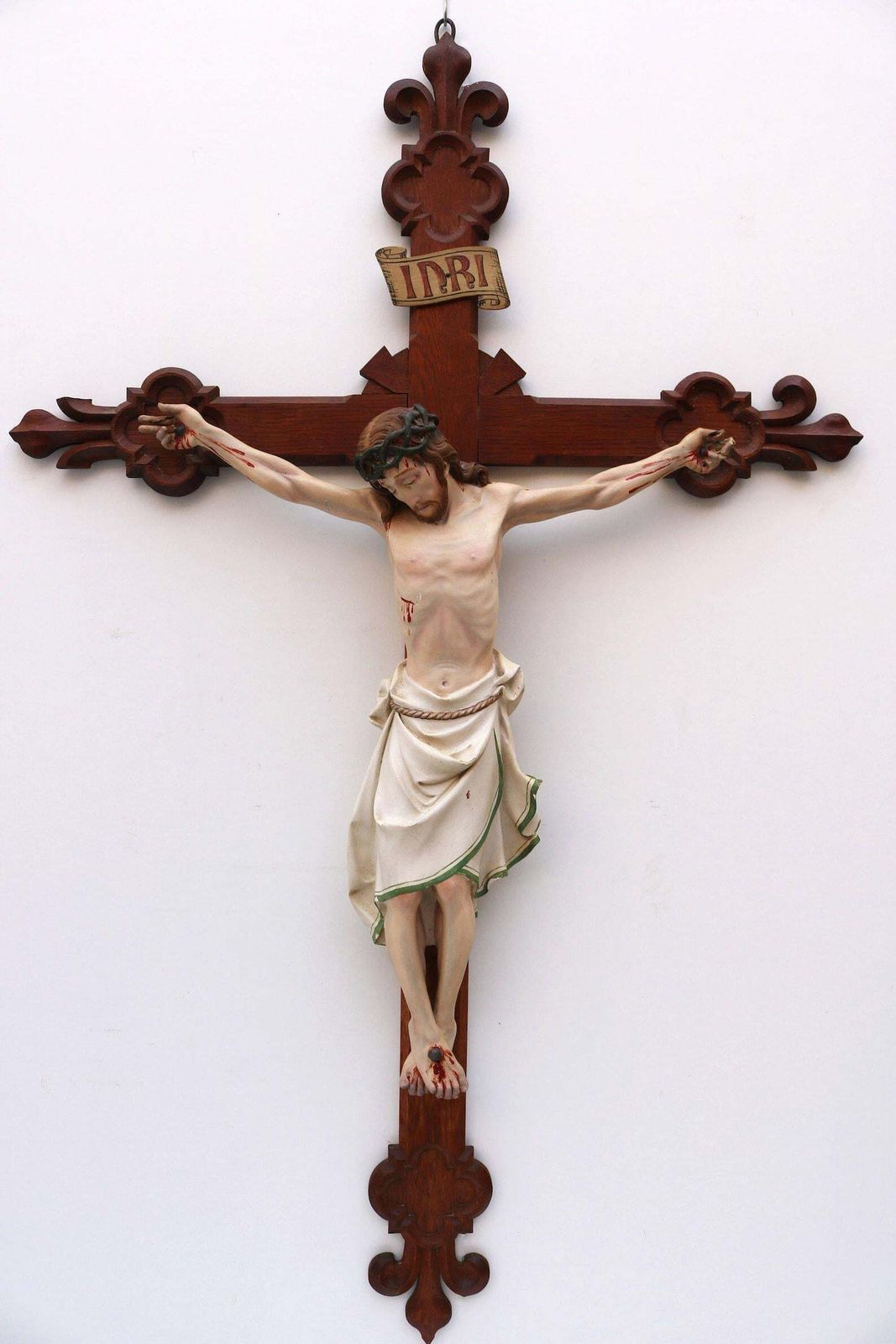 Groot Frans Antiek Christus Crucifix, 19e Eeuw, Fleur De Lis, Corpus Beschilderd photo vinterior