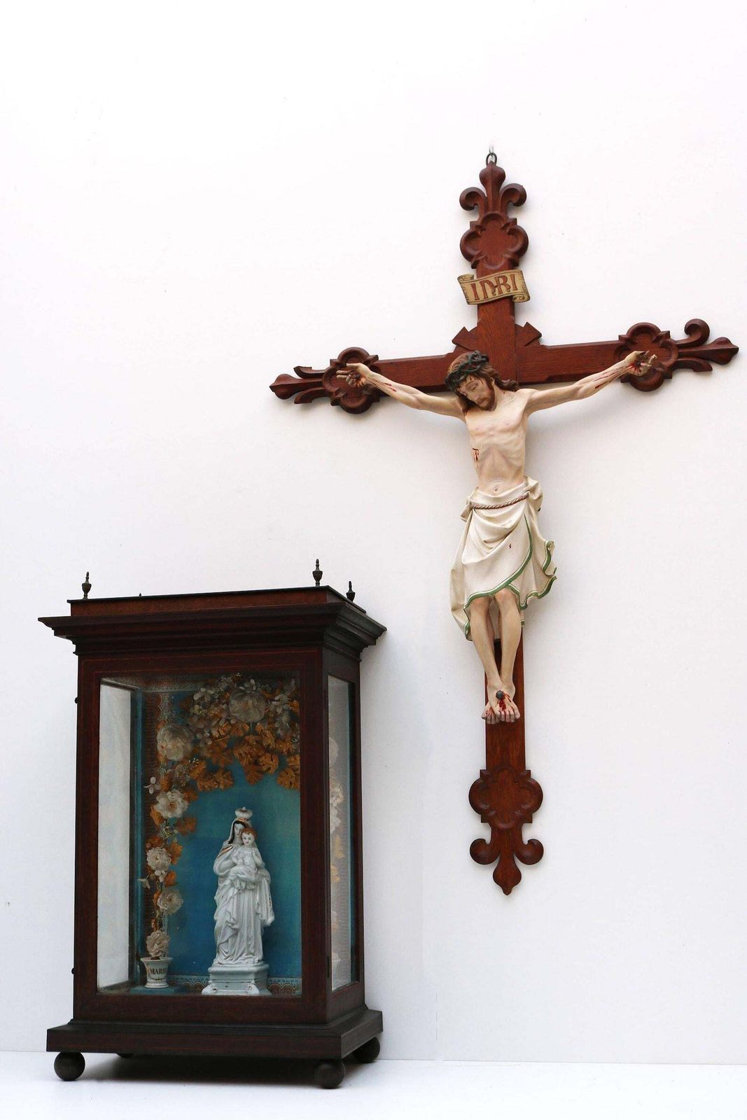 Kunst Groot Frans Antiek Christus Crucifix, 19e Eeuw, Fleur De Lis, Corpus Beschilderd photo