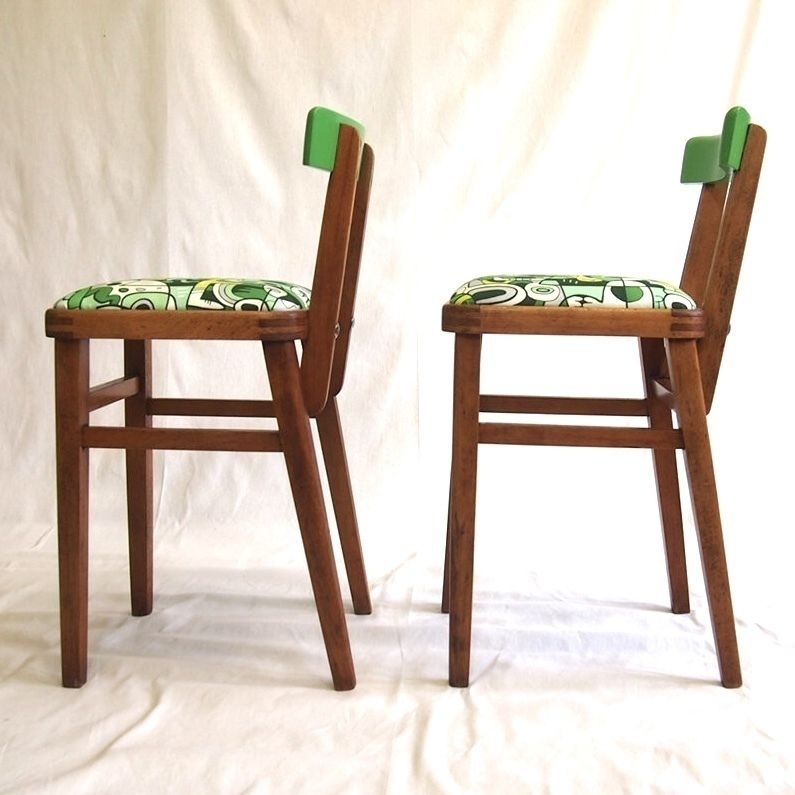 Children’s Stool. 1950’s Classic Square Stool With A Drop In Seat And Back Rest. Modern Green Funky Upholstery. photo for sale