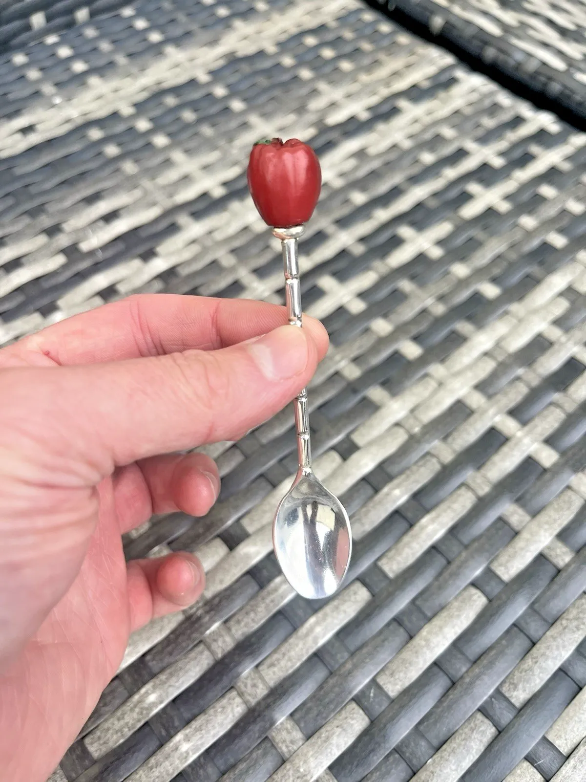 Home Decor Set Of 6 Vintage Preserve Spoons Jam Serving Teaspoons Fruit Finial Italian 70's photo
