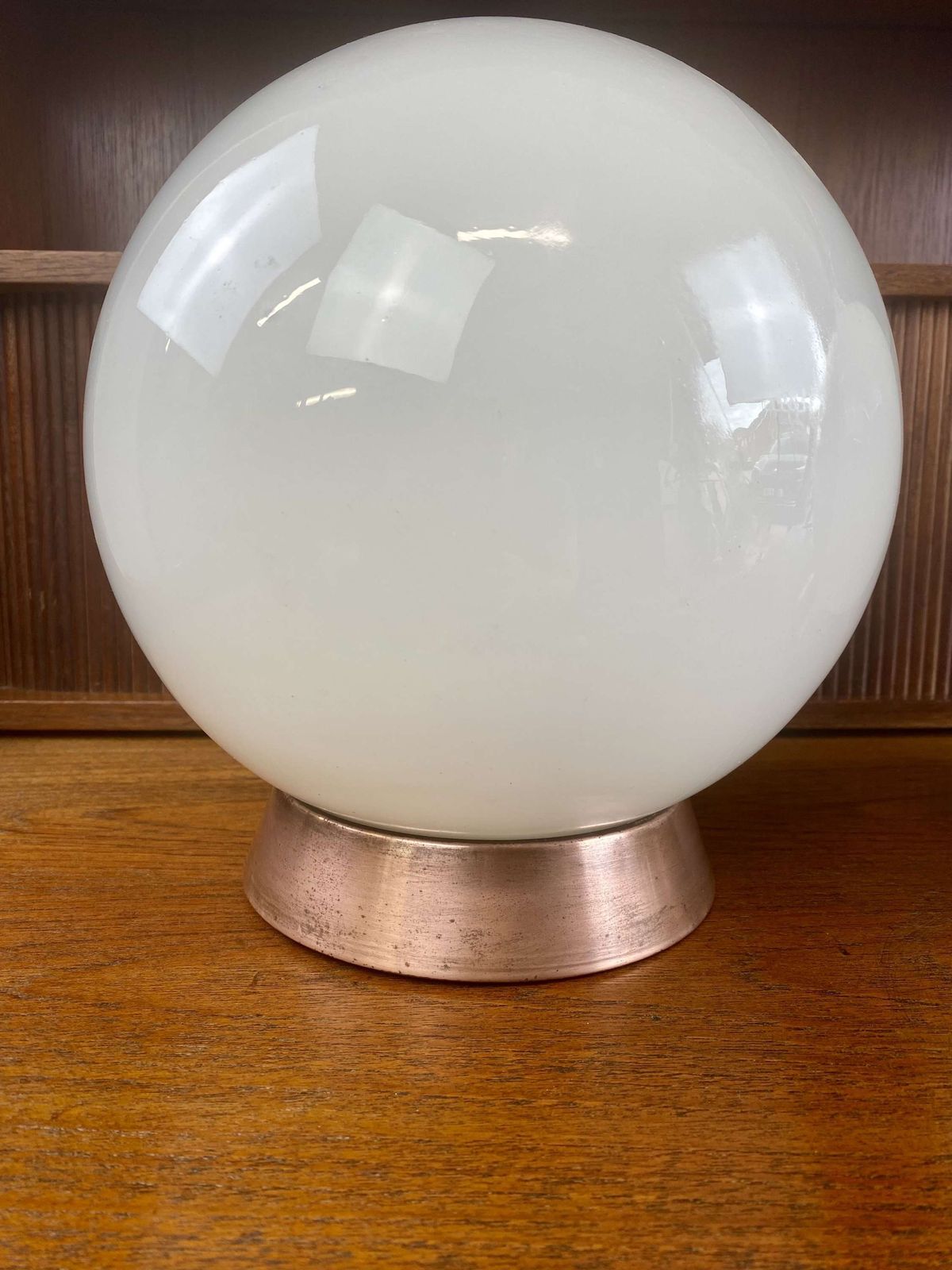 ‘Falks” Pair Of Globe Opaline Pendant Lights photo vinterior