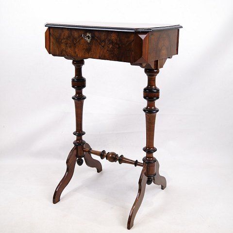 Antique Sewing/Side Table With Built In Storage   Hand Polished Mahogany   Turned Legs   Year 1890s