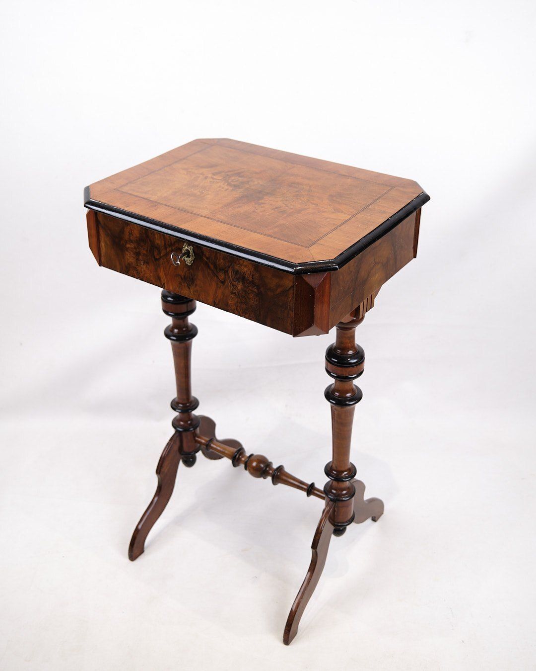 Antique Sewing/Side Table With Built In Storage   Hand Polished Mahogany   Turned Legs   Year 1890s photo furniture