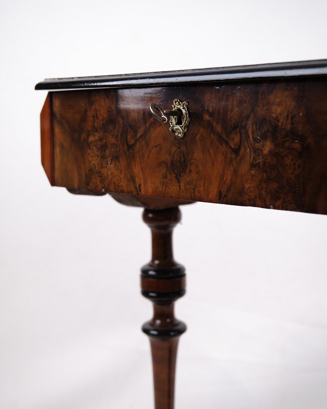 Antique Sewing/Side Table With Built In Storage   Hand Polished Mahogany   Turned Legs   Year 1890s photo 625.0