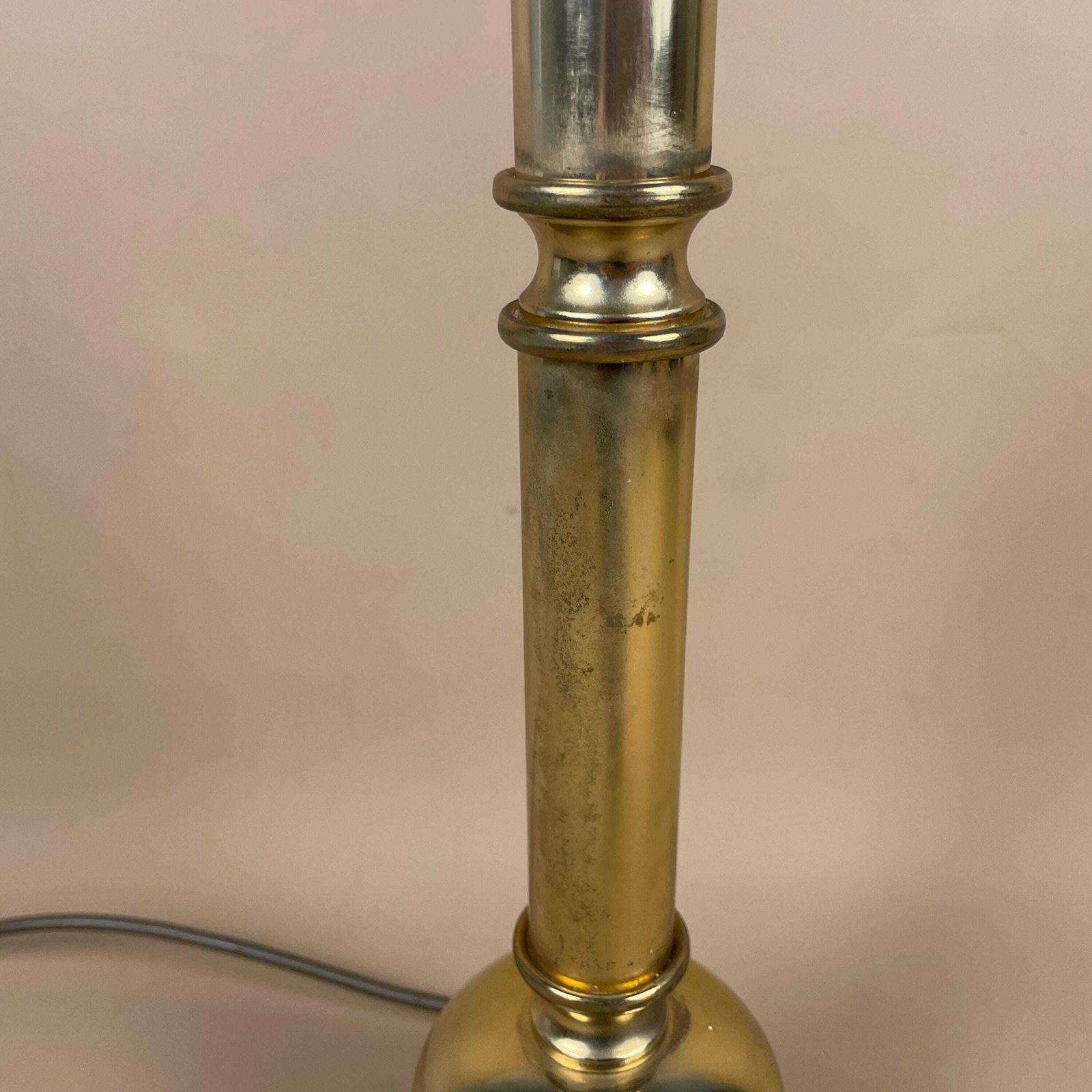 Antique Metal Gold Brass Lamp Light Ornate Vintage Square Base Pattern Bedside Side Desk 4 Feet Column Regency Classic photo 59.0