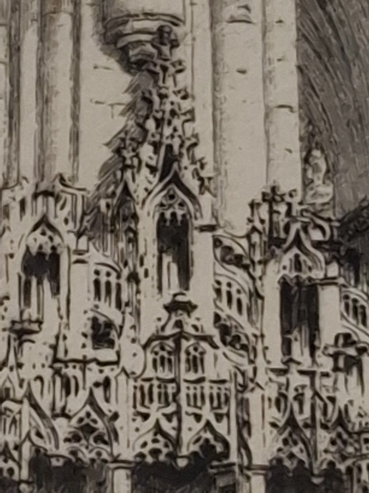 Antique Large  Axel Haig Etching Church Eglise Sainte Madeleine Troyes France photo vintage