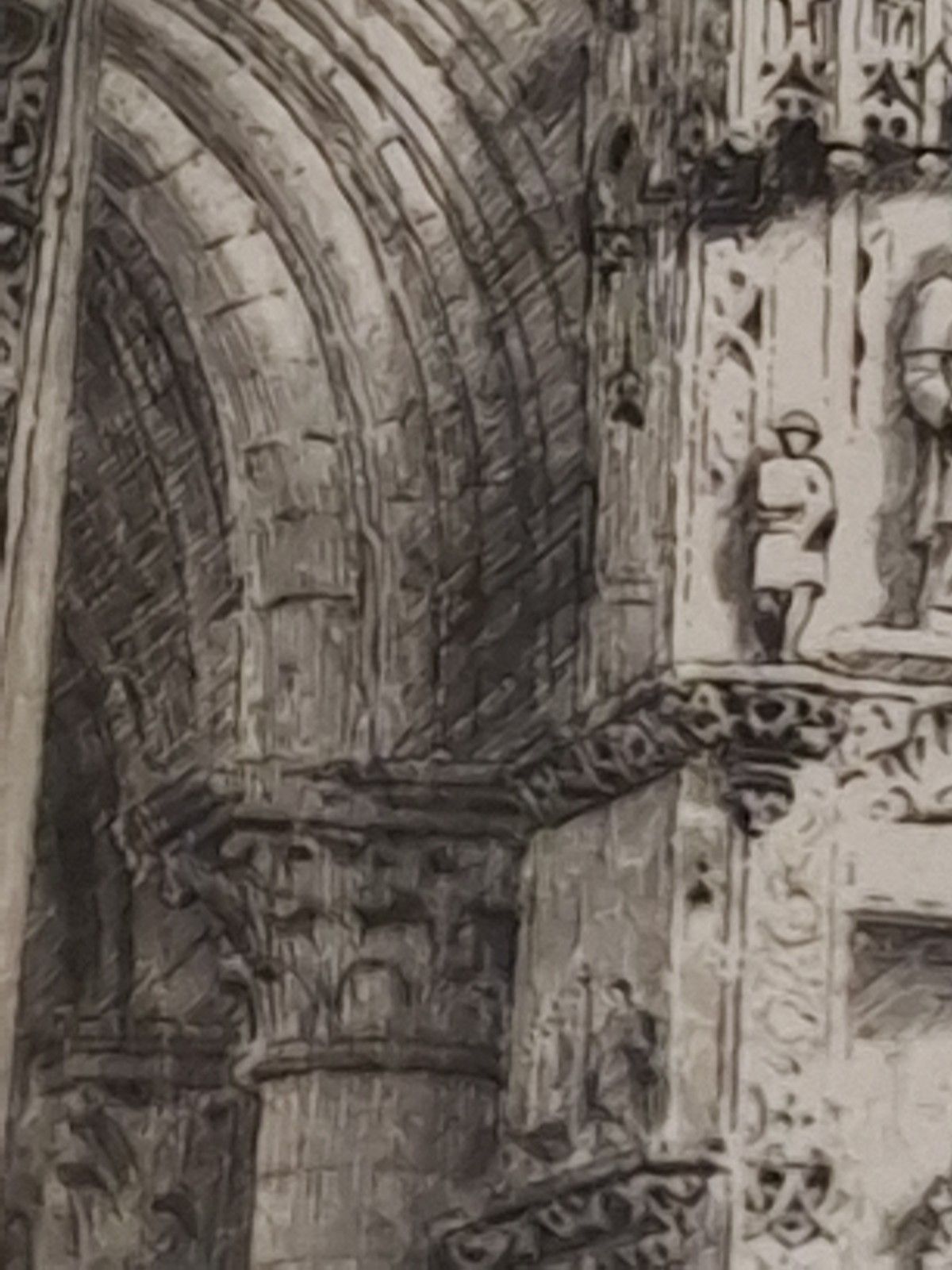 photo for sale Antique Large  Axel Haig Etching Church Eglise Sainte Madeleine Troyes France