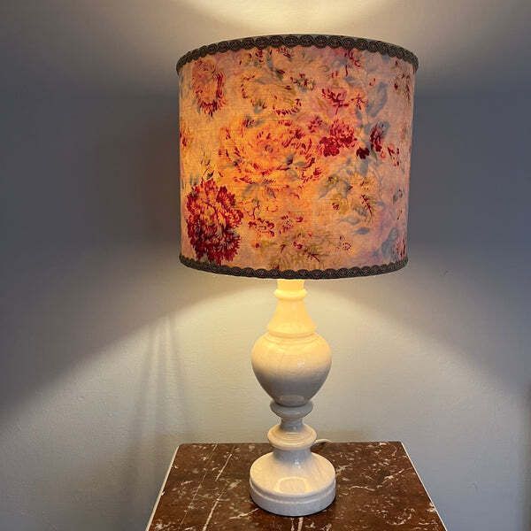 Vintage Linen Lampshade With Vintage French Paper Interior photo Lighting
