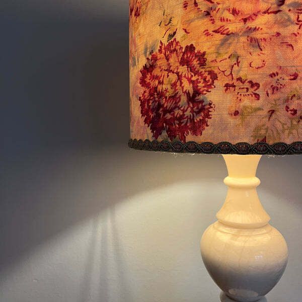 Vintage Linen Lampshade With Vintage French Paper Interior photo 75.0