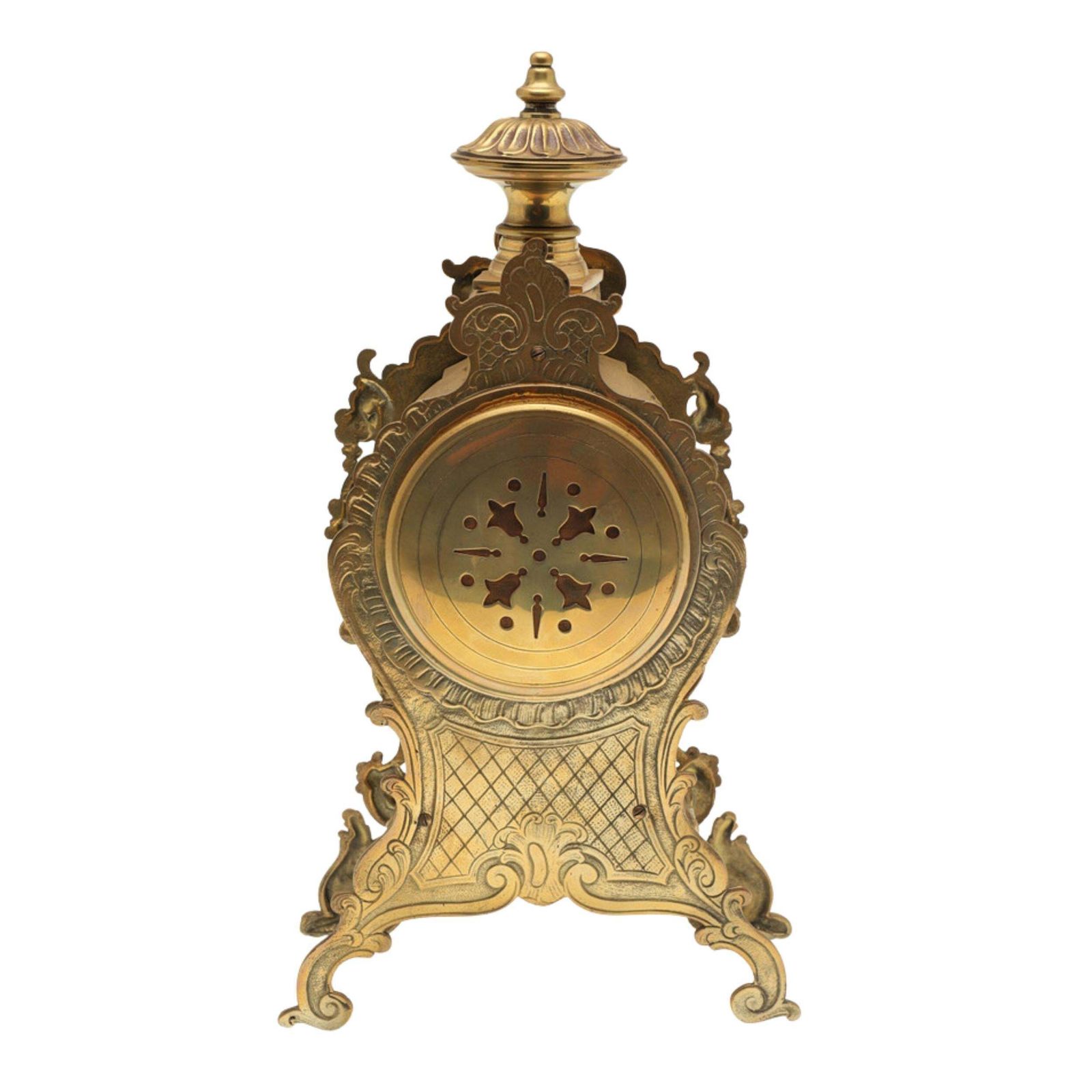 Rococo Brass Mantel Clock Antique French Late 19th C, Enamel Dial Signed Bardino photo 1641.0