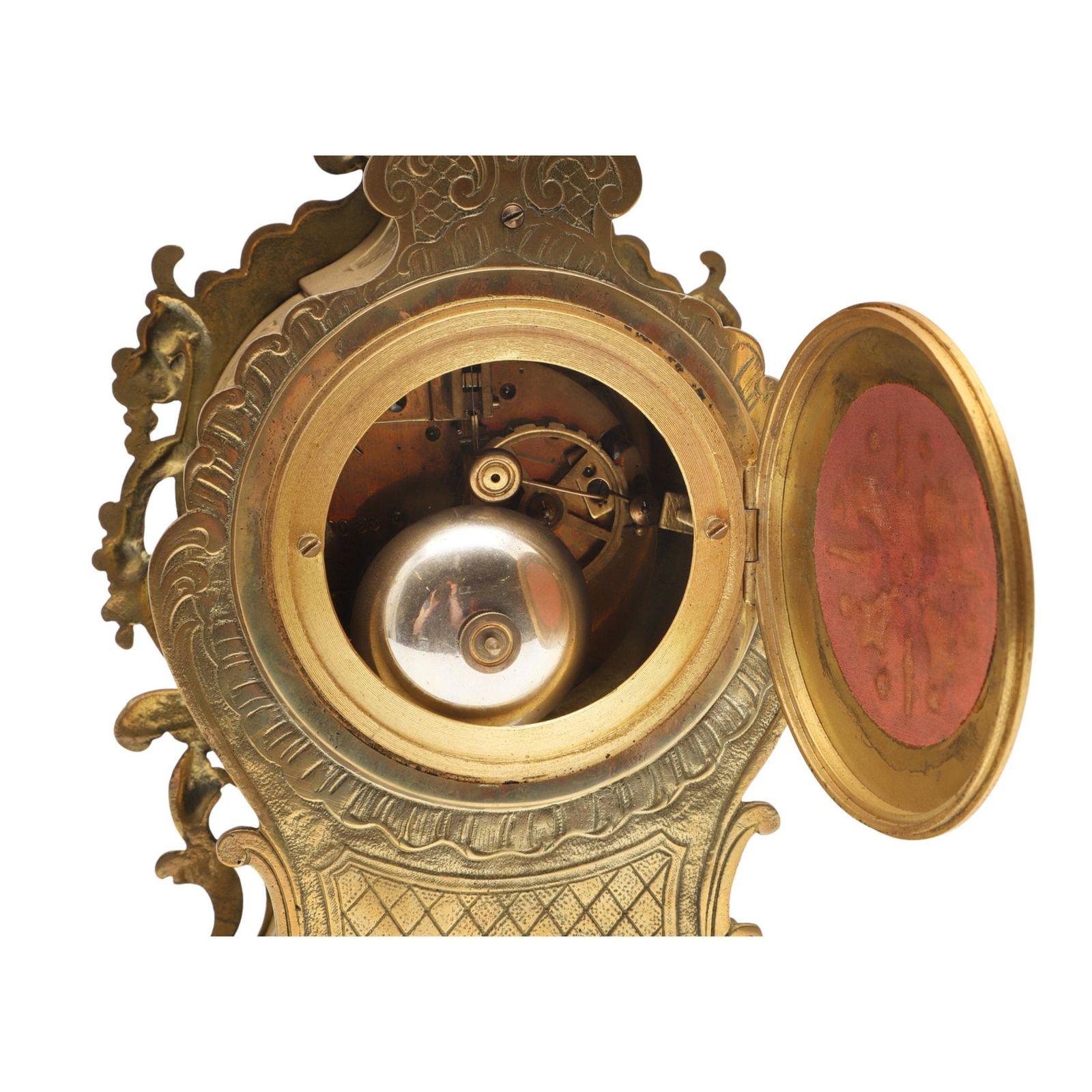 Rococo Brass Mantel Clock Antique French Late 19th C, Enamel Dial Signed Bardino photo vintage