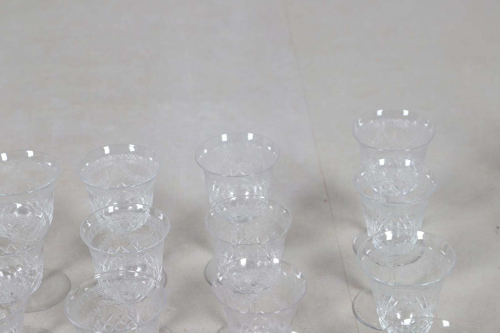 photo for sale Crystal Decanters Stemware, Antique Cut Glass Table Suite Etched Faceted Design